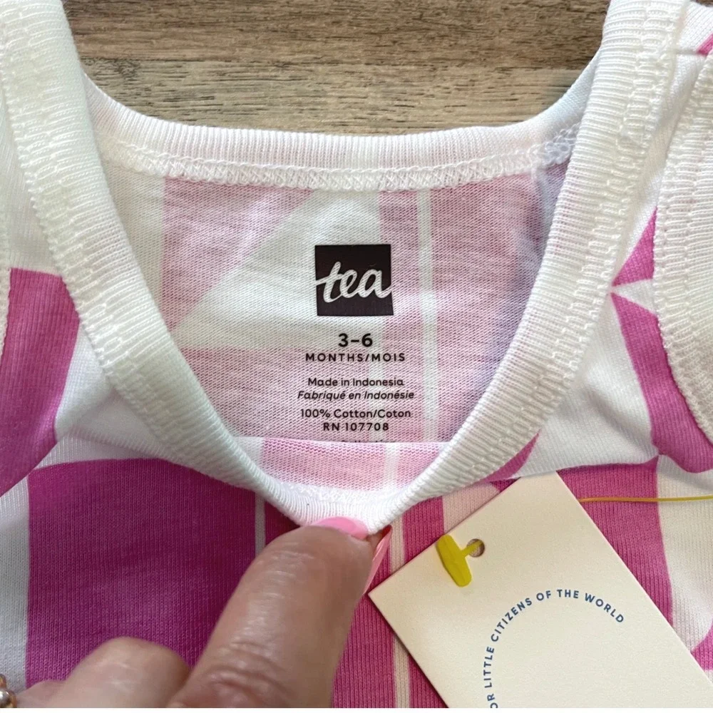 Tea Collection Tank‎ Dress Baby 3-6M Pink Geometric Ruffle Hem Sleeveless Cotton